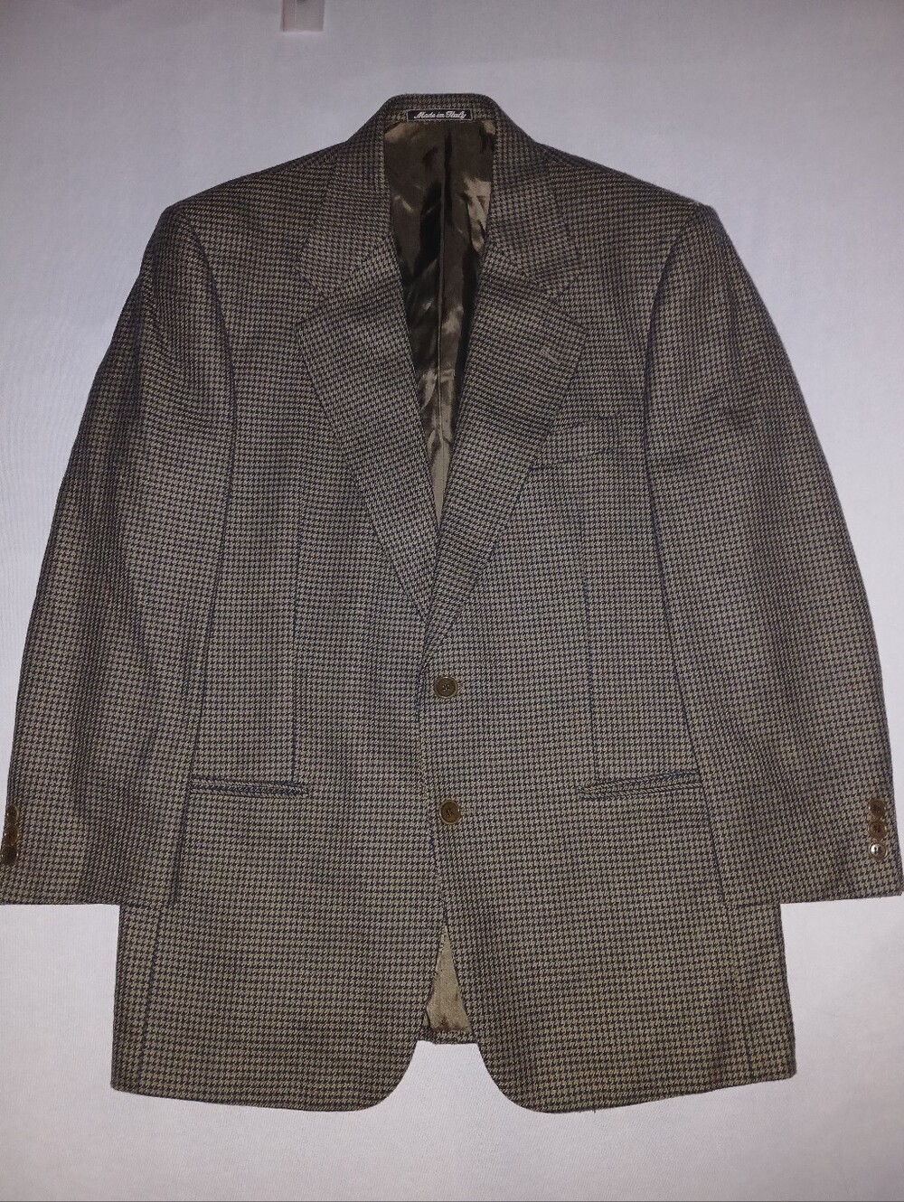 Vintage Valentino Uomo Blazer 38R Italy Wool Silk Cashmere Brown Houndstooth